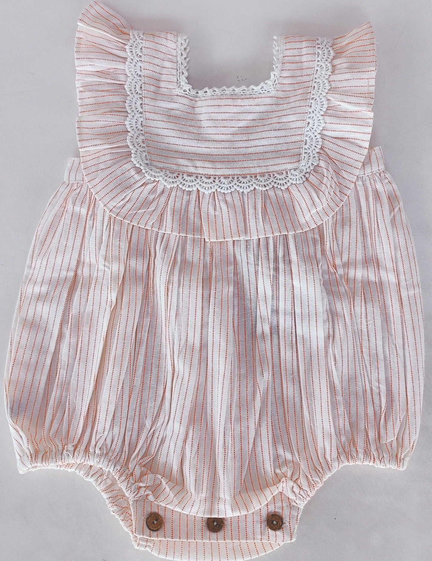 Peach Stripes Square Neck Ruffle Romper romper Yo Baby India