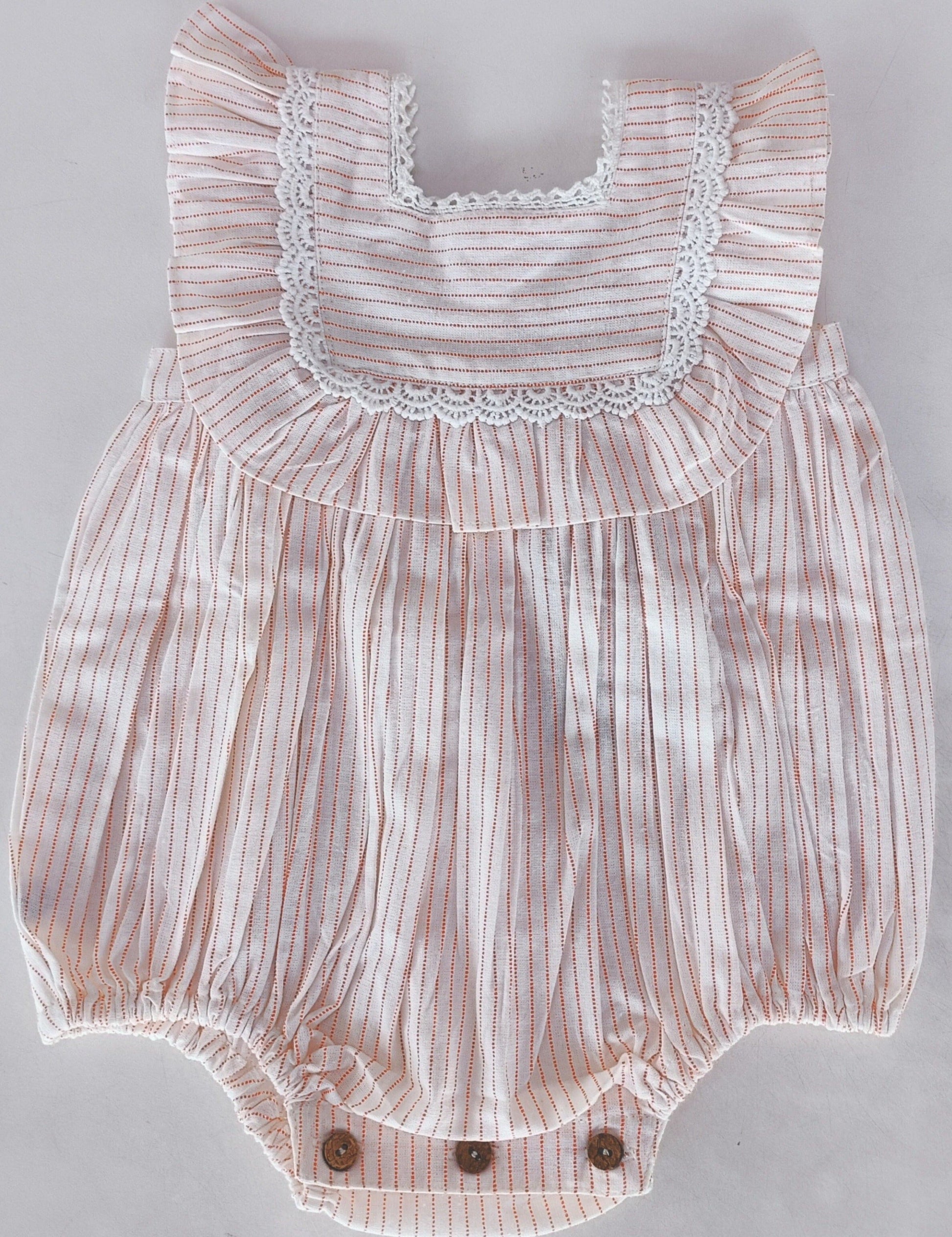 Peach Stripes Square Neck Ruffle Romper romper Yo Baby India