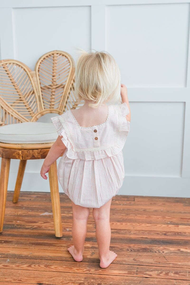 Peach Stripes Square Neck Ruffle Romper romper Yo Baby India