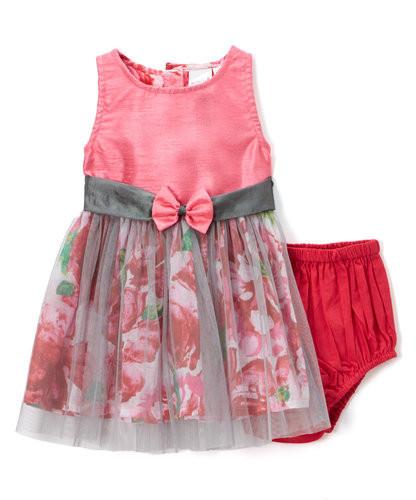 Pink and Grey Peek-a-boo Print Tulle Infant Dress Dress Yo Baby Wholesale