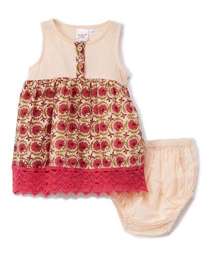 Pink Floral Lace-Trim A-Line Dress with Diaper Cover 2pc.set Dress Yo Baby Wholesale