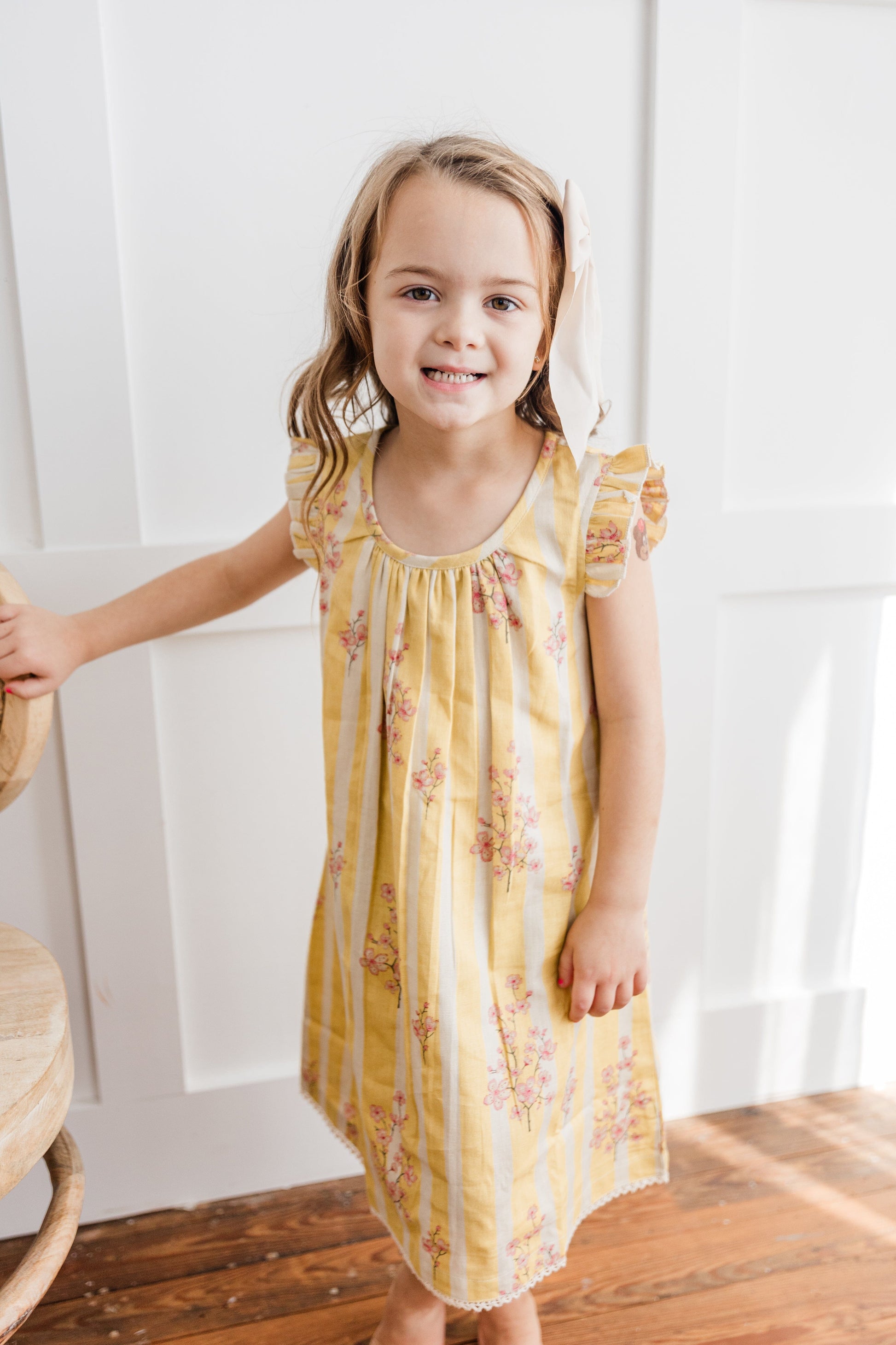 Pink Floral Sleeve Ruffle Gathered Dress Dress Yo Baby India