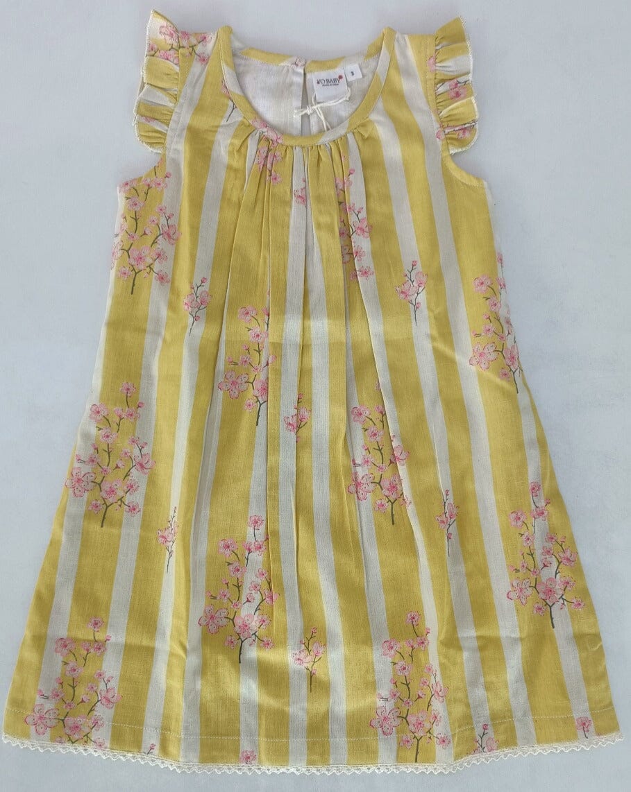 Pink Floral Sleeve Ruffle Gathered Dress Dress Yo Baby India