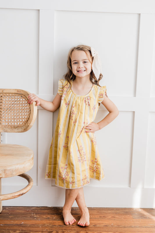 Pink Floral Sleeve Ruffle Gathered Dress Dress Yo Baby India