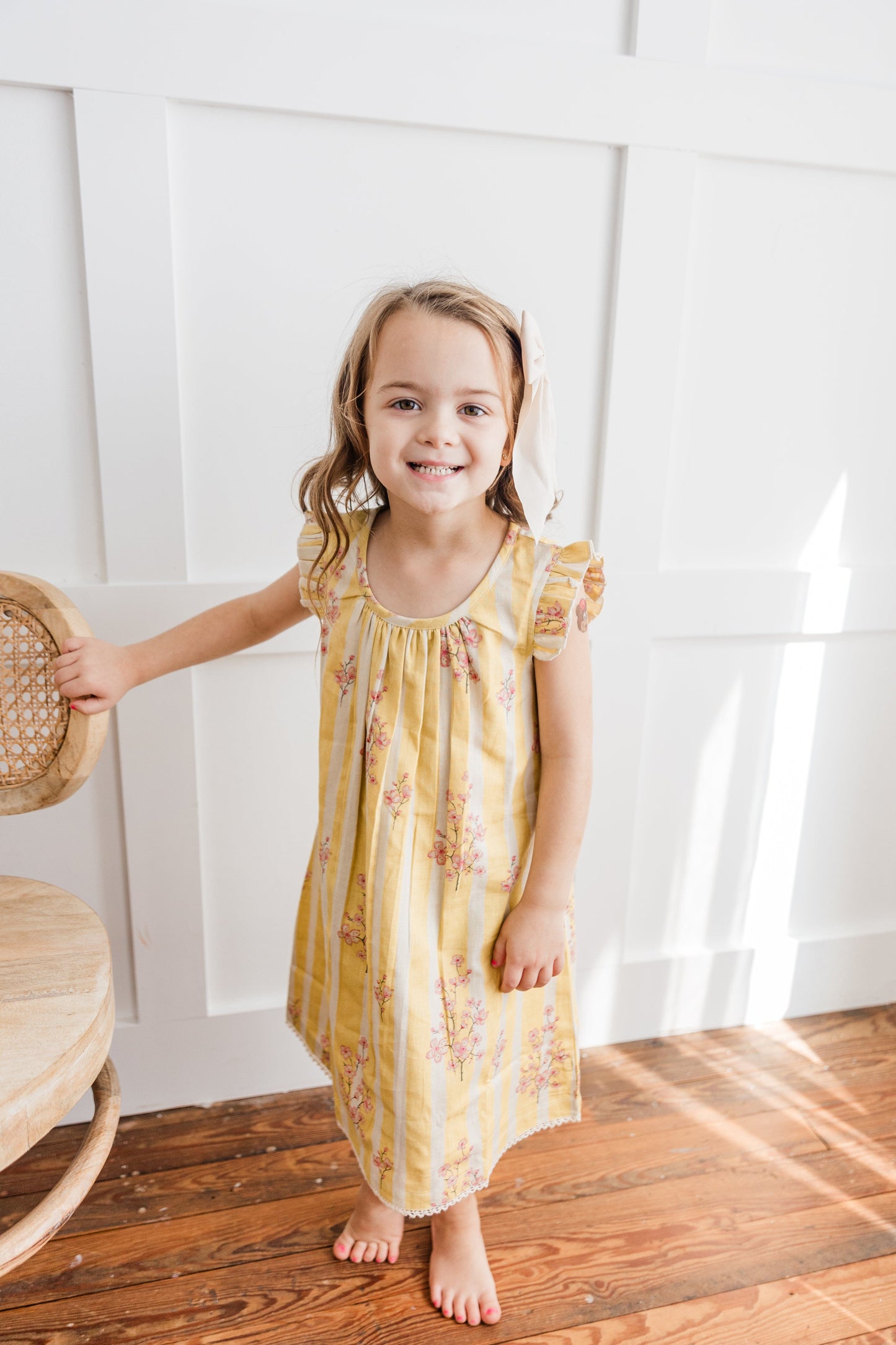 Pink Floral Sleeve Ruffle Gathered Dress Dress Yo Baby India