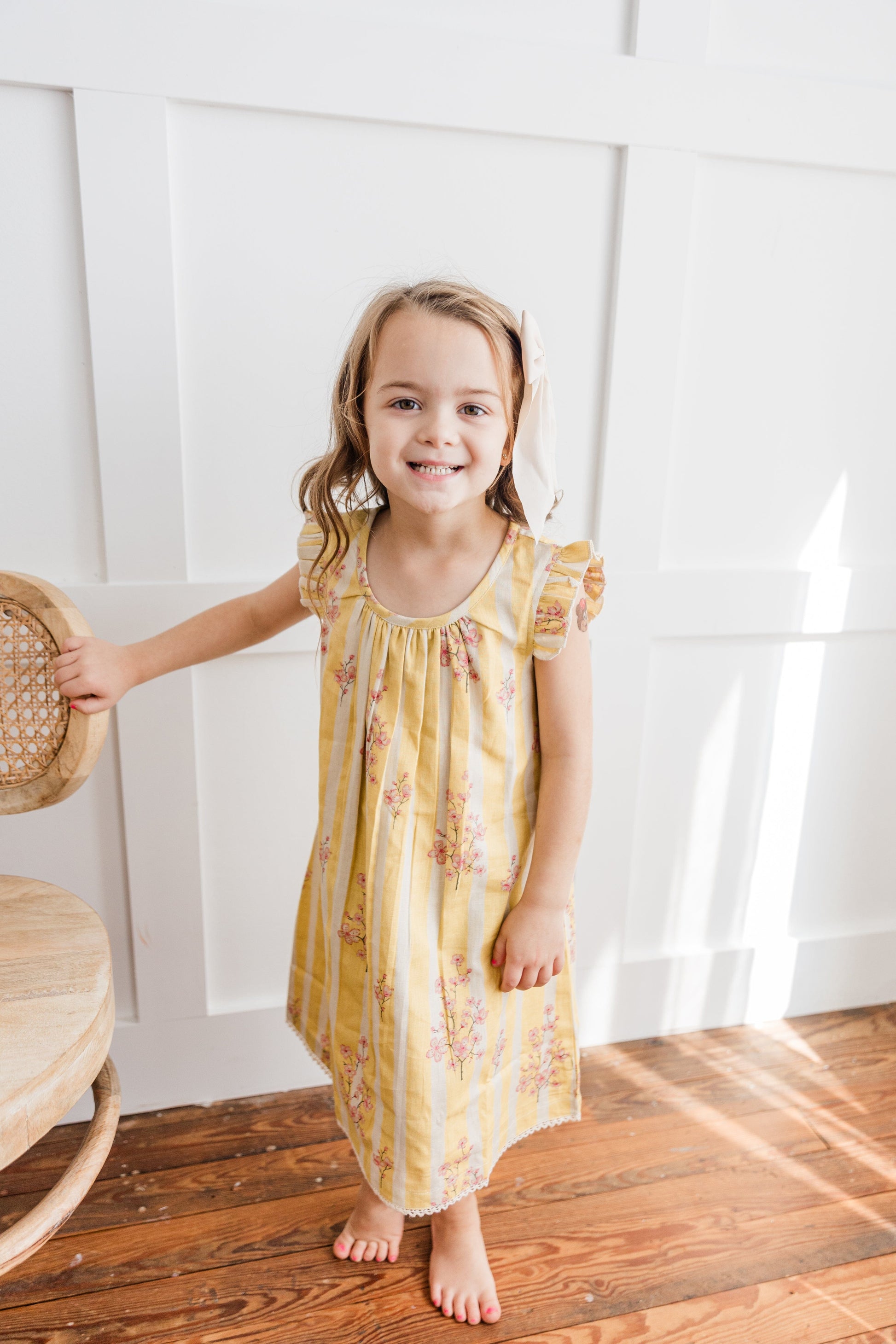 Pink Floral Sleeve Ruffle Gathered Dress Dress Yo Baby India