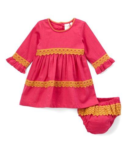 Pink With Yellow Lace Detail Swing Dress Dress Yo Baby Wholesale