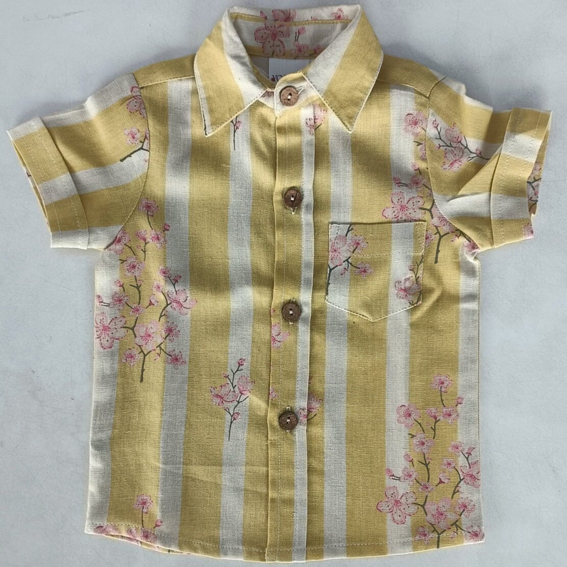 Pink & Yellow Floral Print Boys Shirt Shirt Yo Baby India