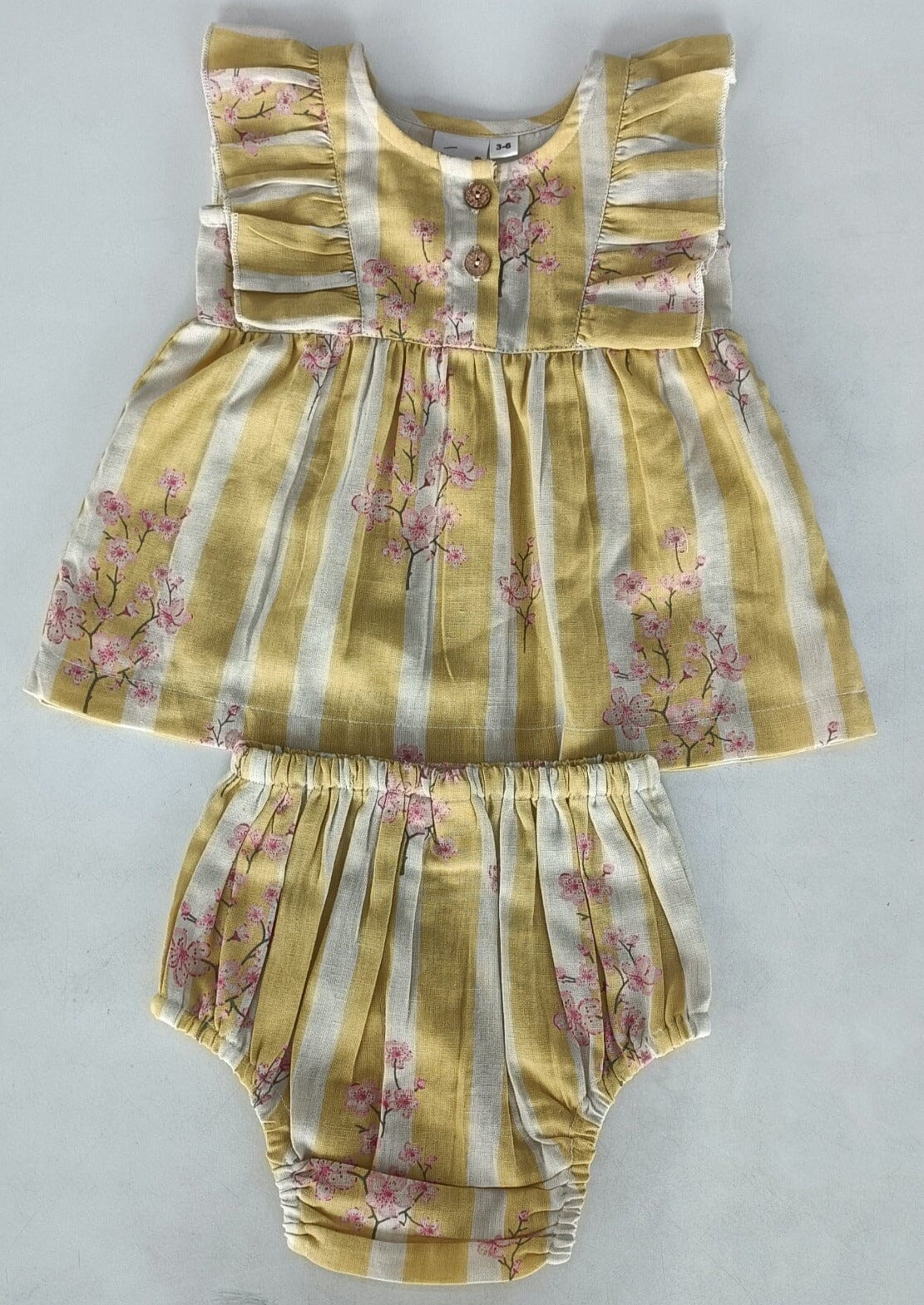 Pink & Yellow Floral Print Yoke Ruffled Gathered Dress DRESS Yo Baby India
