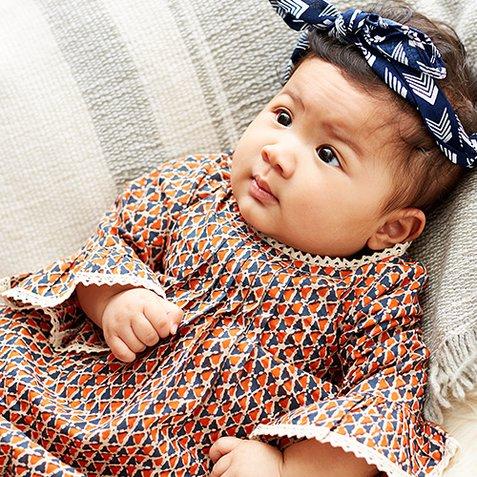 Pleated Abstract Orange Shift Dress & Diaper Cover With Lace Details Dress Yo Baby Wholesale