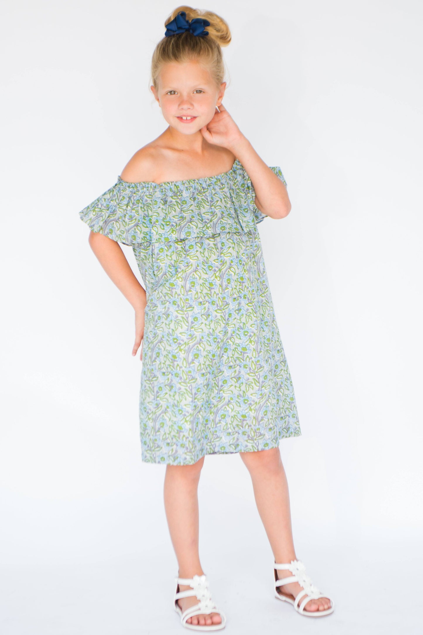 Powder Blue Printed Off-Shoulder dress Dress Yo Baby Wholesale