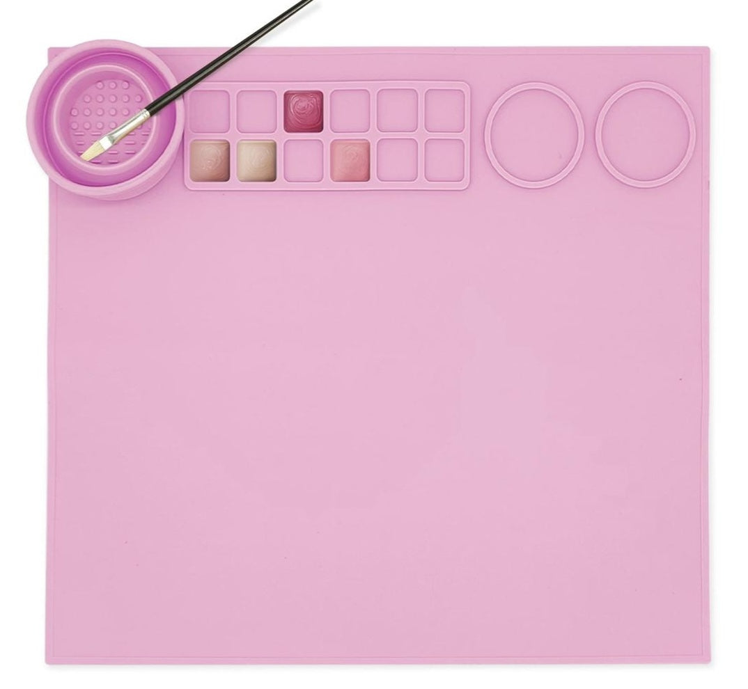 Pre Order - Silicone Arts & Craft Mat with Collapsible Cup Feeding Set Yo Baby Wholesale Pink