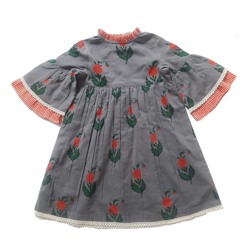 Print & Stripes Bell-Sleeves Dress Dress Yo Baby Wholesale