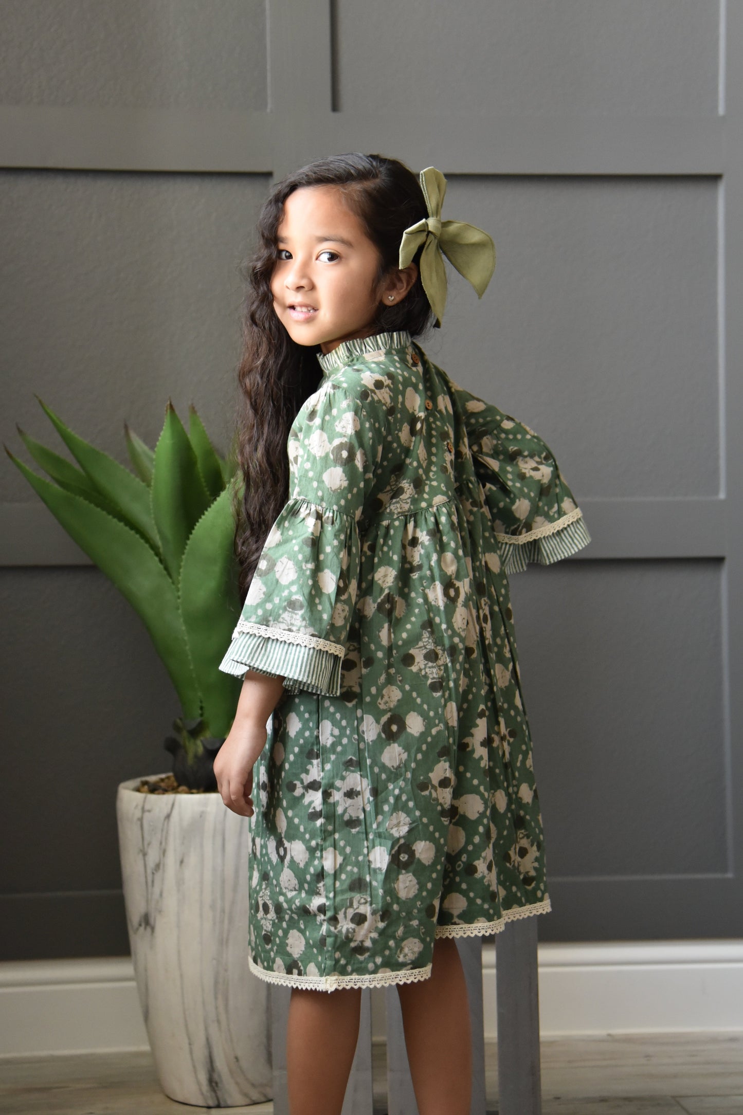 Printed Bell-Sleeves Ruffle Dress Dress Yo Baby Wholesale