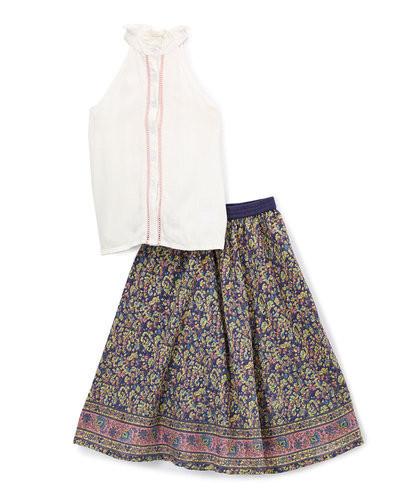 Printed Circle Skirt with Lace Detail Blouse 2pc. Set 2-pc. set Yo Baby Wholesale
