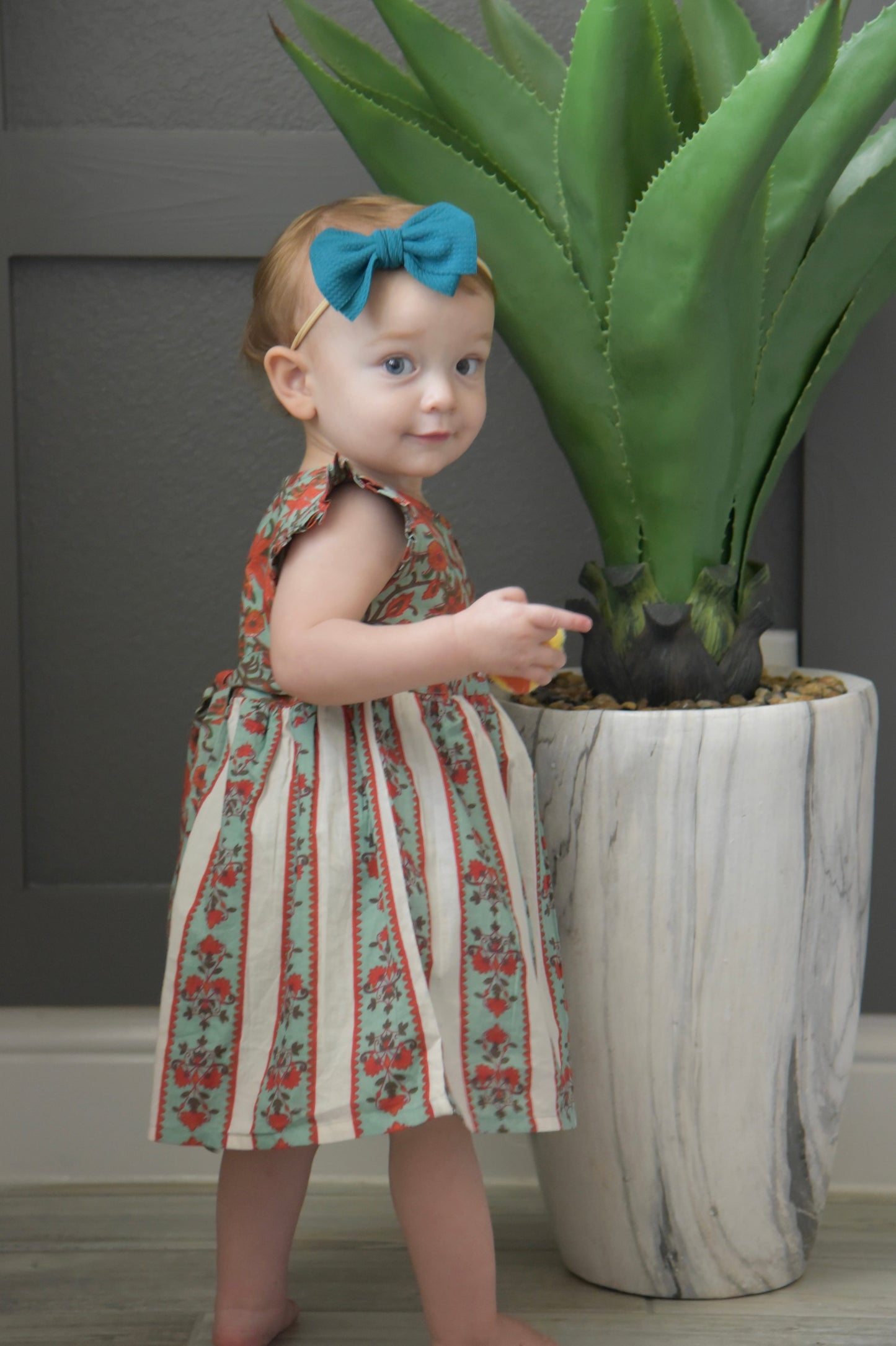 Printed Floral Dress With Rear Belt-Tie Dress Yo Baby Wholesale