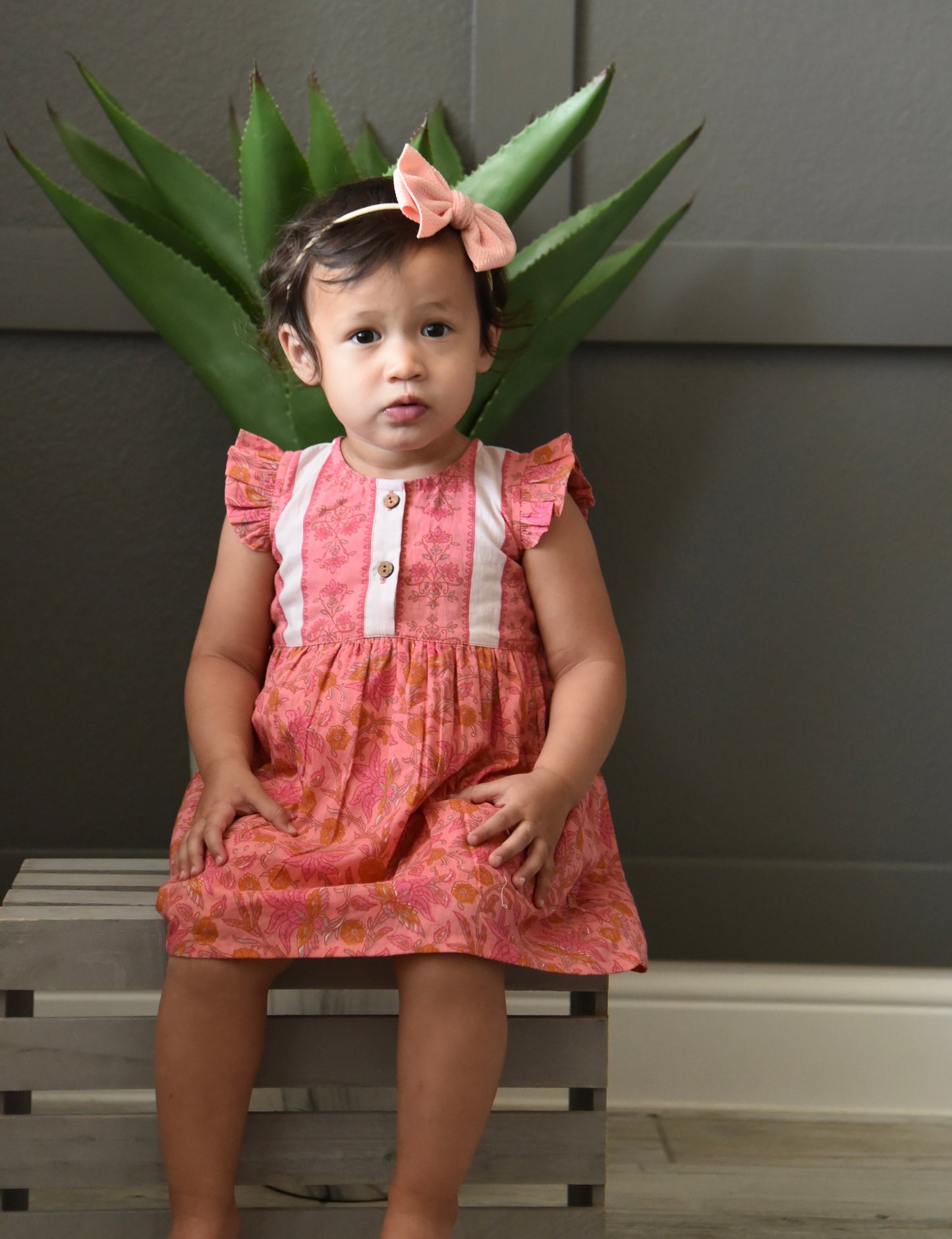 Printed Floral Dress With Rear Belt-Tie Dress Yo Baby Wholesale