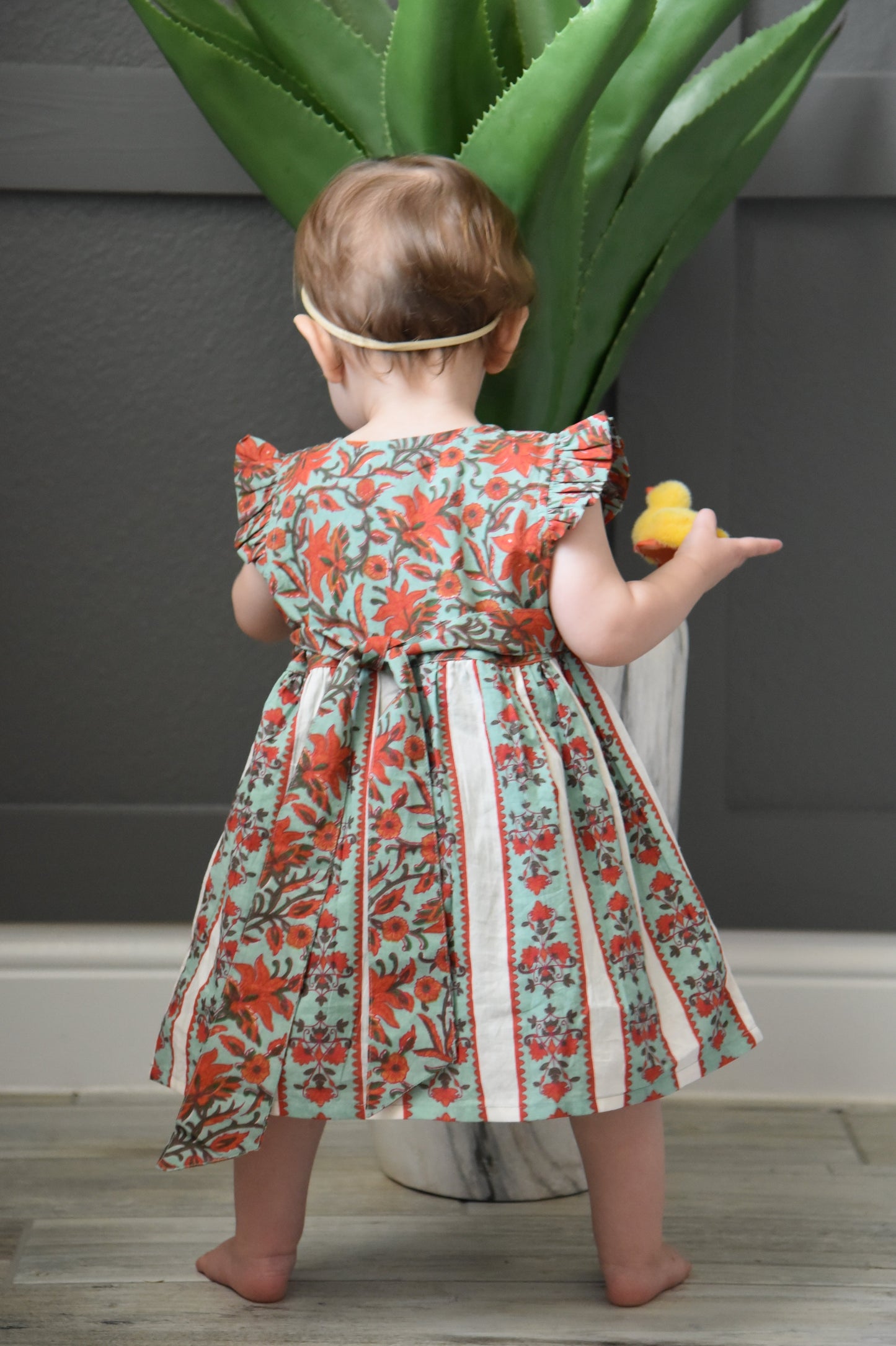 Printed Floral Dress With Rear Belt-Tie Dress Yo Baby Wholesale