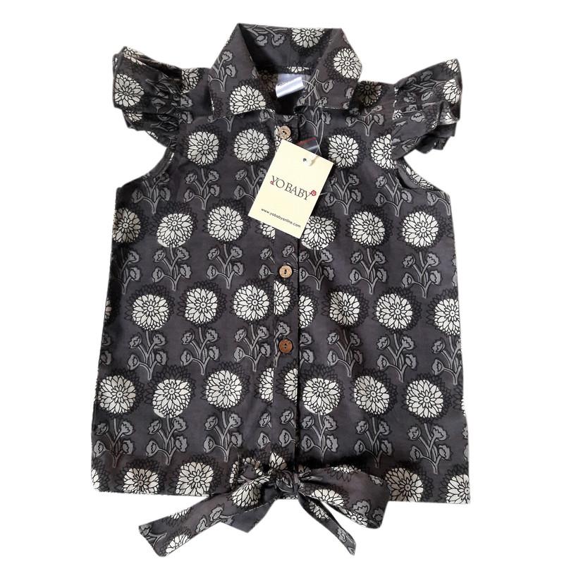 Printed Grey Flutter Sleeves Tie-Top Yo Baby India