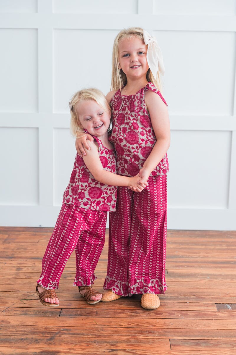 Printed Hot Pink Top with Striped Ruffle Pants 2 pc. Set TOP & PANTS SET Yo Baby India