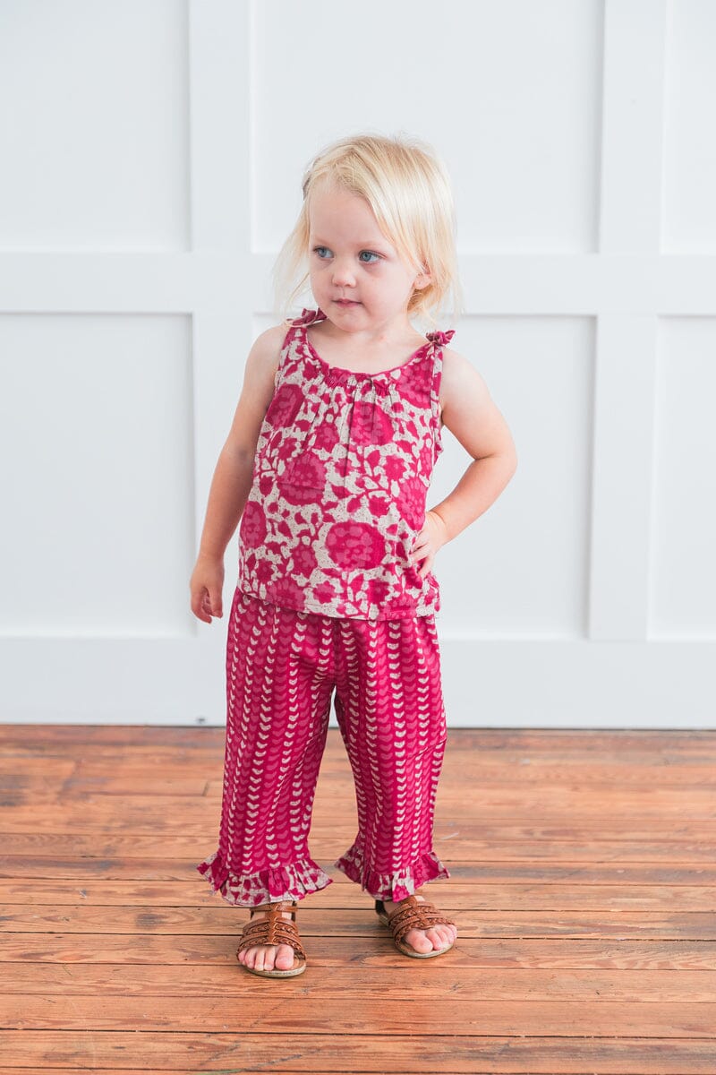Printed Hot Pink Top with Striped Ruffle Pants 2 pc. Set TOP & PANTS SET Yo Baby India