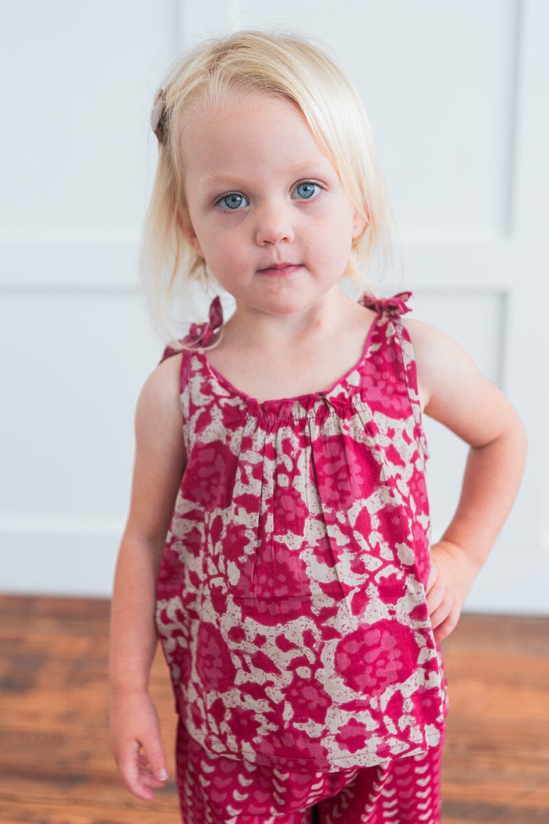 Printed Hot Pink Top with Striped Ruffle Pants 2 pc. Set TOP & PANTS SET Yo Baby India