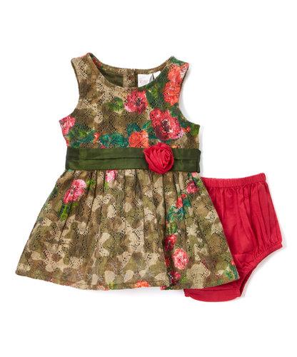 Printed Net Dress With Flower Detail Belt & Diaper Cover 2pc.set Dress Yo Baby Wholesale 