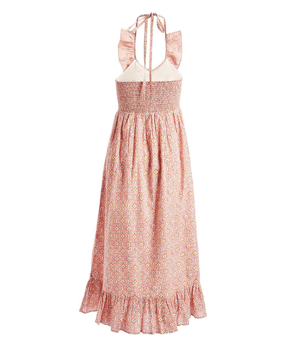 Printed Ruffle Neck Halter-Maxi Shirt-Dress Yo Baby Wholesale