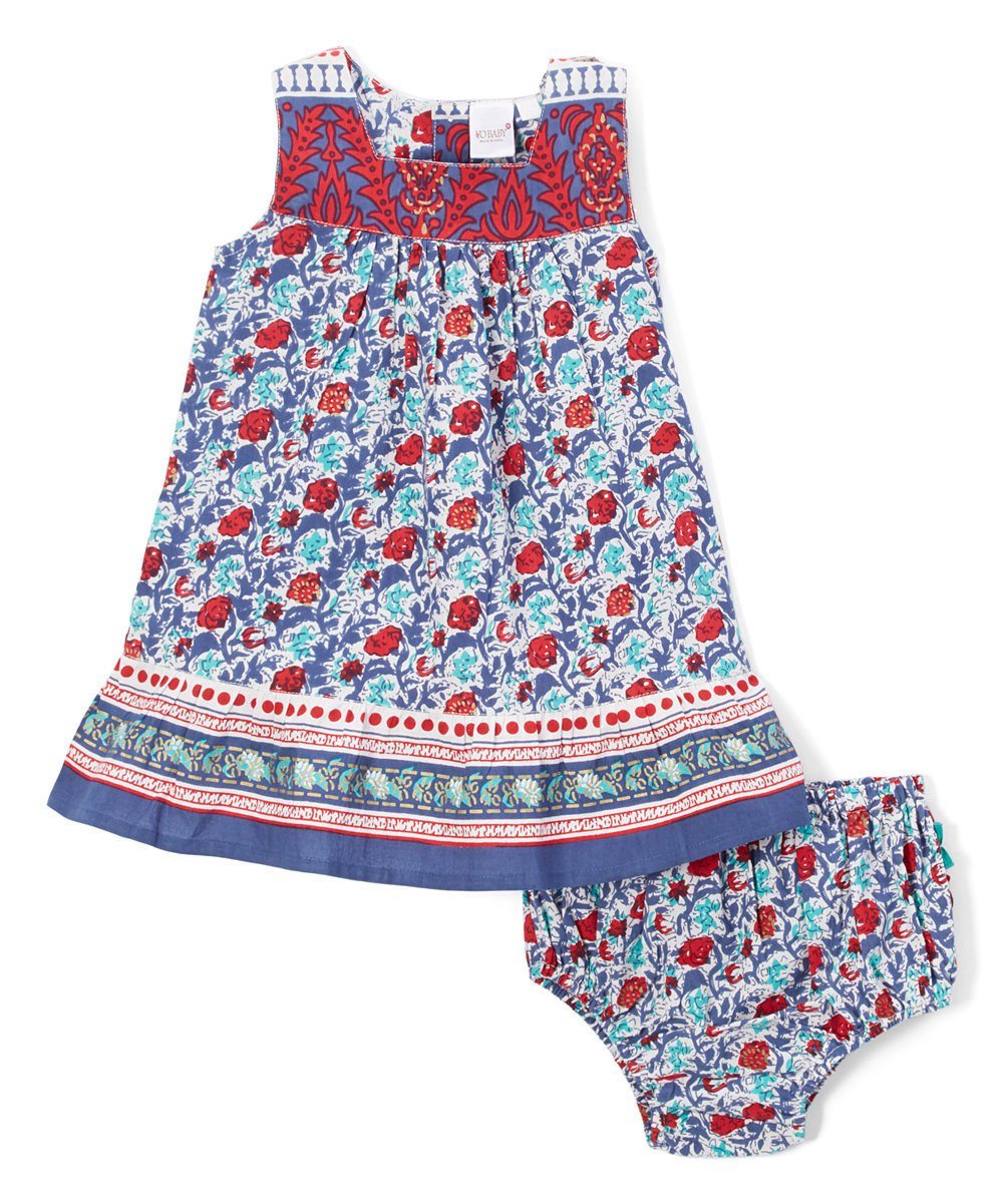 Red and Blue Floral Infant Dress Dress Yo Baby Wholesale