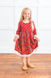 Red & Blue Printed Long Sleeve Lace Detail Dress Yo Baby India 