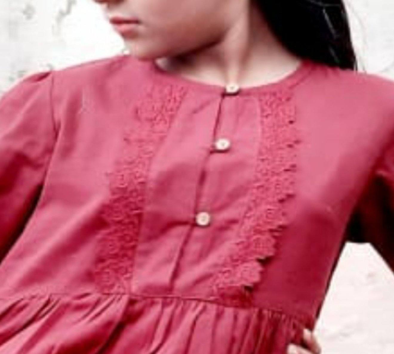 Red Lace Fulll-Sleeves Shirt Dress Dress Yo Baby Wholesale