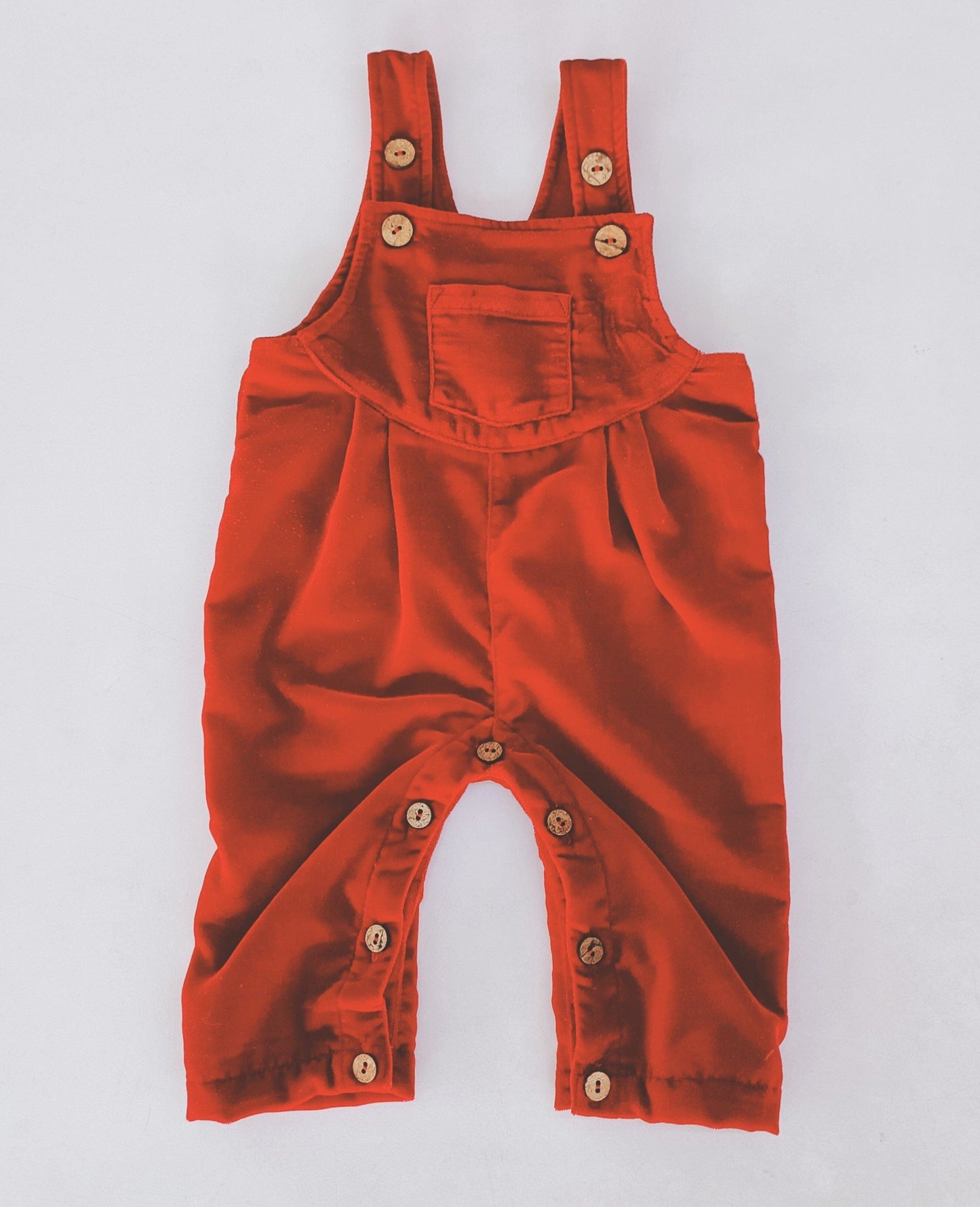 Red Micro Velvet Baby Overall With Pocket & Pleat Detail romper Yo Baby India