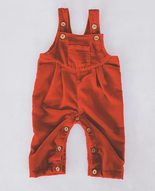 Red Micro Velvet Baby Overall With Pocket & Pleat Detail romper Yo Baby India