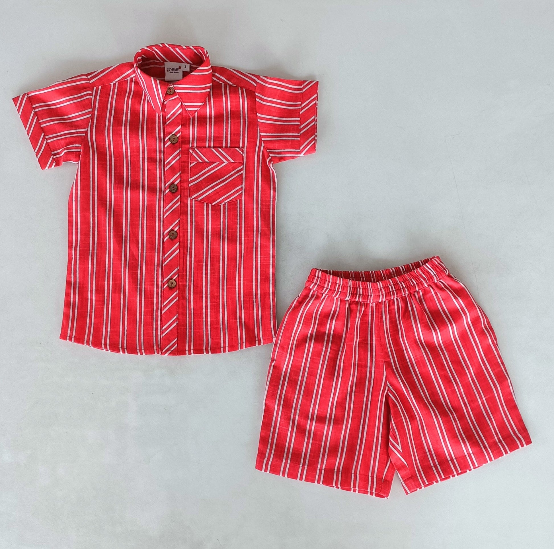 Red Stripes Print Boys Shirt & Shorts set Shirt-Shorts Yo Baby India