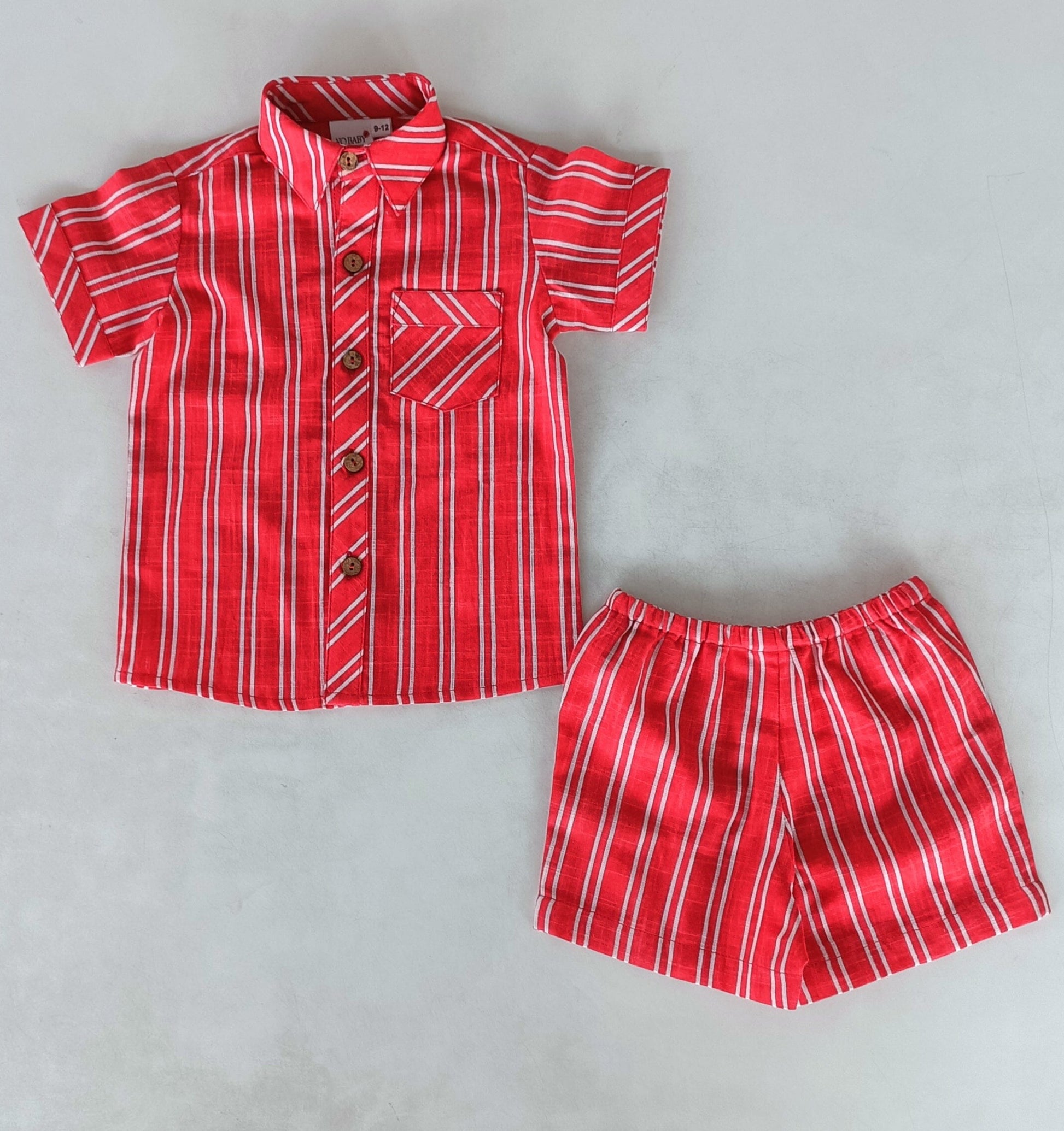 Red Stripes Print Boys Shirt & Shorts set Shirt-Shorts Yo Baby India
