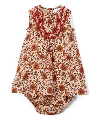 Red & Tan Infant Dress With lace Details & Matching Diaper Cover Dress Yo Baby Wholesale