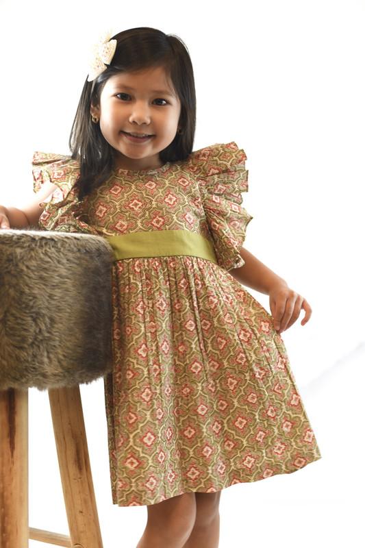 Ruffle Sleeves Shift Dress With Belt-Tie Dress Yo Baby Wholesale