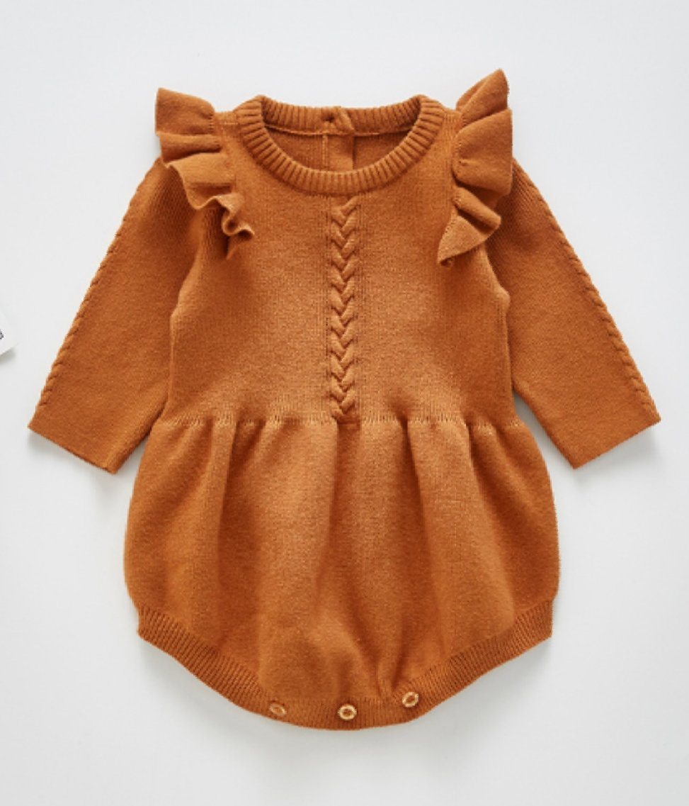 Rust Ruffle Sweater Romper Dress Dress Yo Baby Wholesale