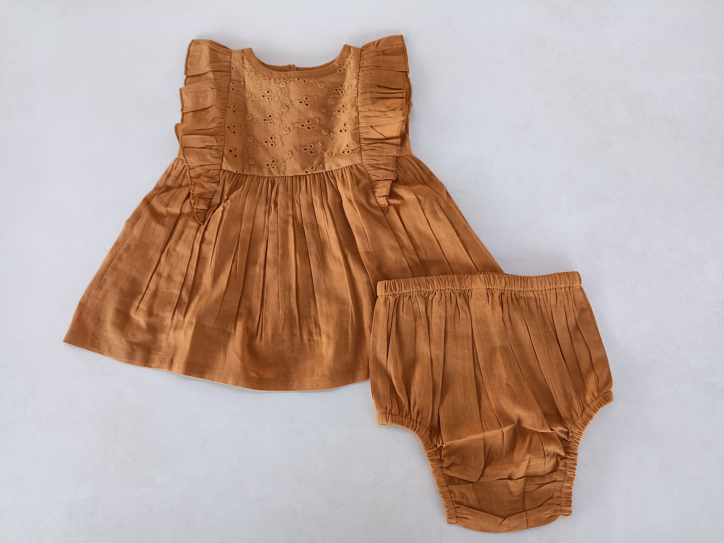 Rust Sleeveless Dress & Diaper Cover Set dress & diaper cover Yo Baby Wholesale