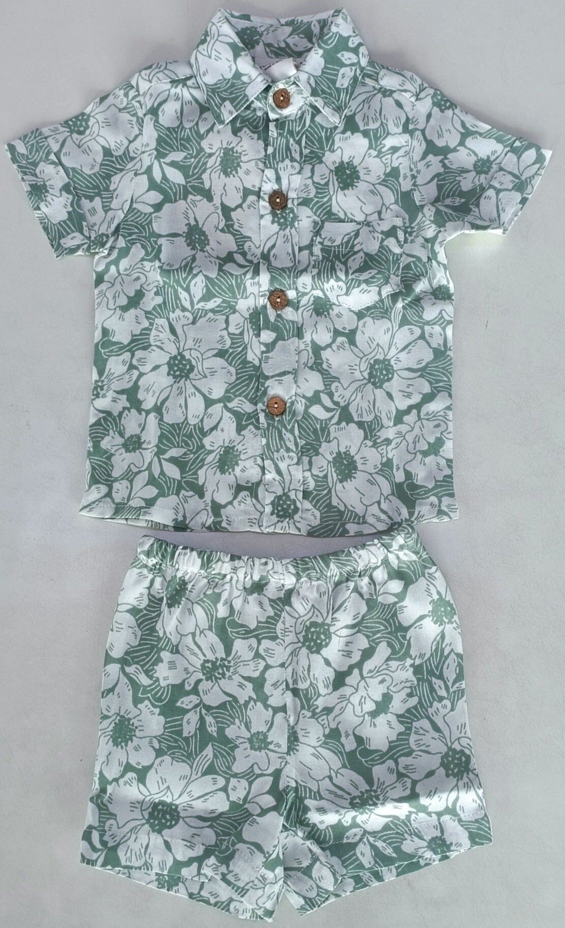 Sage-Green Floral Printed Boys Shirt & Shorts Set Shirt-Shorts Yo Baby India