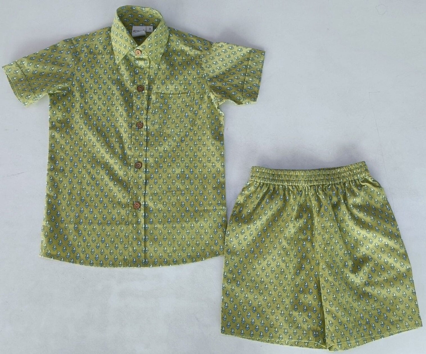 Sage-Green Printed Boys Shirt & Shorts set Dress Yo Baby India