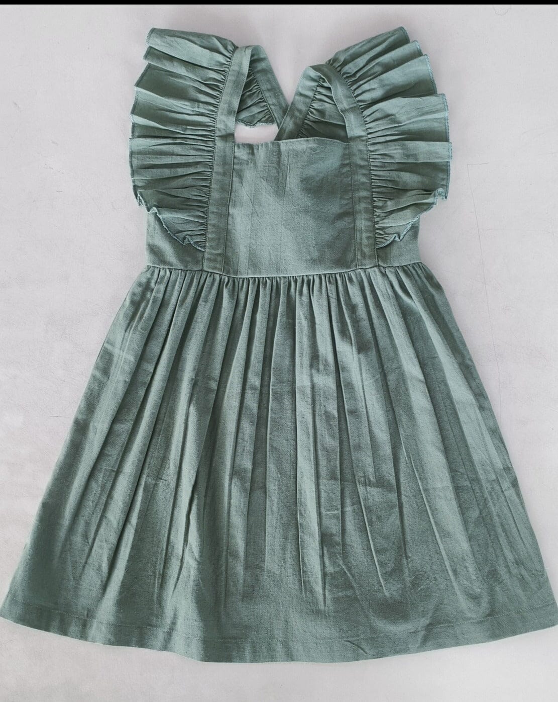 Sage Green Solid Color Ruffled Racer Back Gathered Dress Dress Yo Baby India