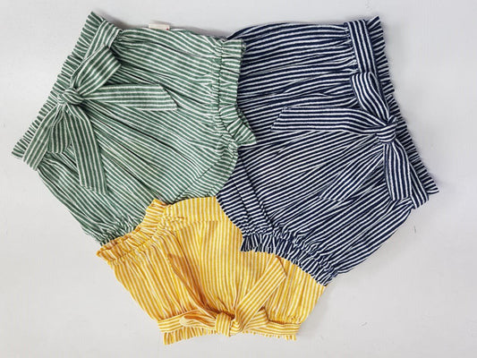 Sage, Navy, Yellow Stripes Print Infant Baby Shorts (3PC SET) 3 Piece Shorts Set Yo Baby Wholesale