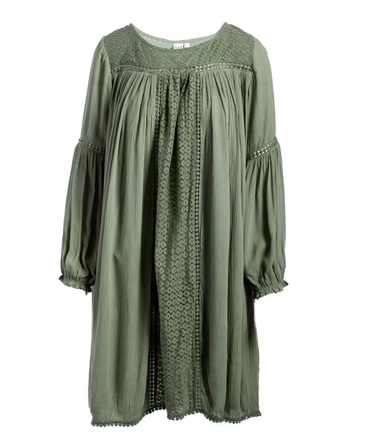 Sage Net Detail Dress Shirt-Dress Yo Baby Wholesale