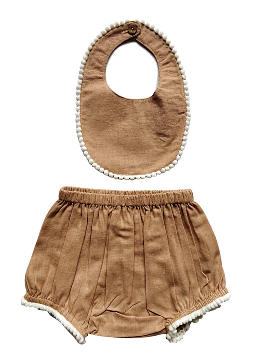 Set of 2 - Pom-Pom Lace Diaper Cover with Matching Bib in Blush diaper covers Yo Baby Wholesale