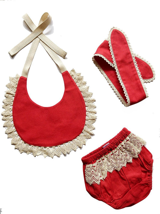 Set of 3 - Crochet Diaper Cover with Matching Bib & Headband in Coral diaper covers Yo Baby Wholesale
