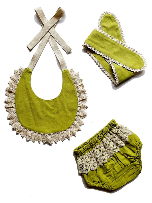 Set of 3 - Crochet Diaper Cover with Matching Bib & Headband in Lime diaper covers Yo Baby Wholesale