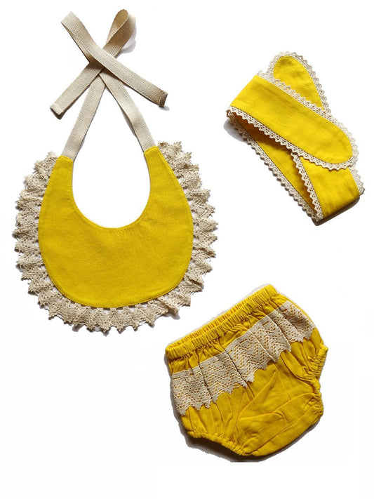 Set of 3 - Crochet Diaper Cover with Matching Bib & Headband in Yellow diaper covers Yo Baby Wholesale