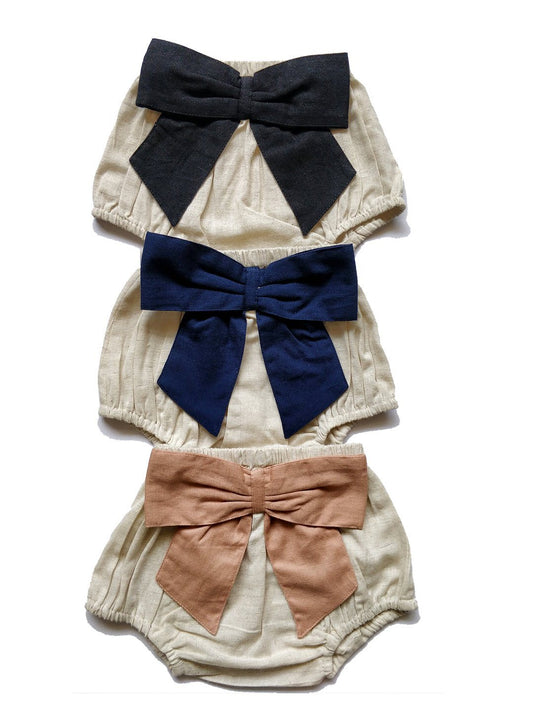 Set of 3 - Ivory Diaper Covers with Contrast Bows in Blush, Navy & Black. diaper covers Yo Baby Wholesale