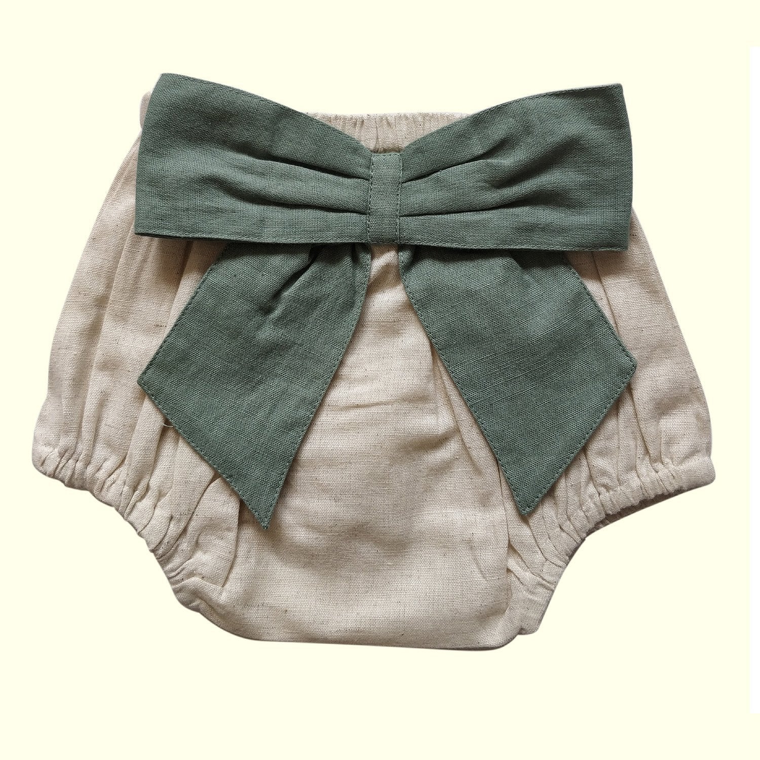 Set of 3 - Ivory Diaper Covers with Contrast Bows in Sage, Ochre & Burgundy. diaper covers Yo Baby Wholesale